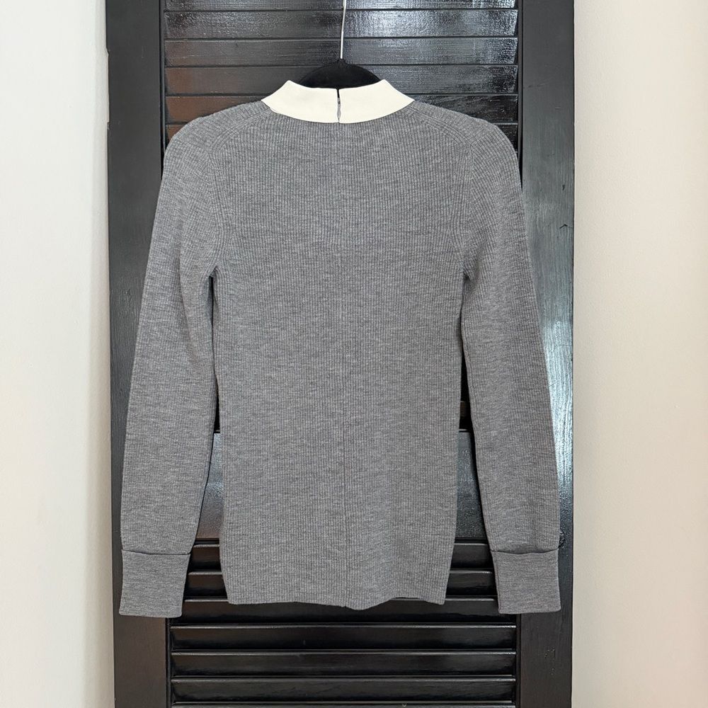 Paule Ka Paris Hiver 2016 Wool Blend Contrasting White Collar Gray Sweater Med - Picture 2 of 7